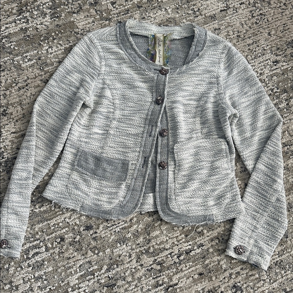 Aratta Silent Journey Cropped Cardigan Sweater Small Grey